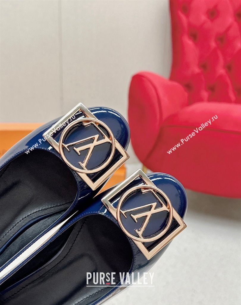 Louis Vuitton Patent Leather Madeleine Pumps Blue with Dauphine LV Initials (SS-23121448)