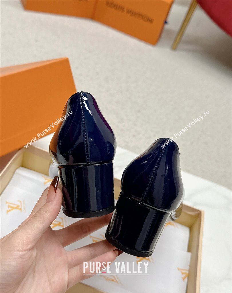 Louis Vuitton Patent Leather Madeleine Pumps Blue with Dauphine LV Initials (SS-23121448)