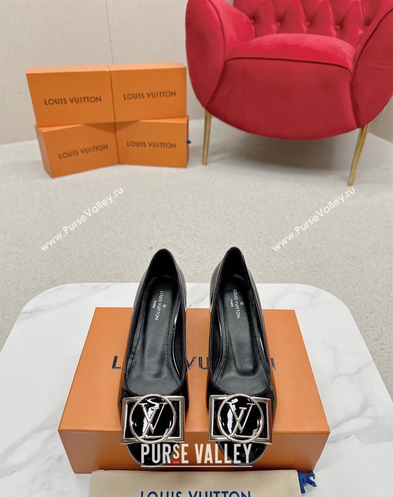 Louis Vuitton Patent Leather Madeleine Pumps Black with Dauphine LV Initials (SS-23121447)