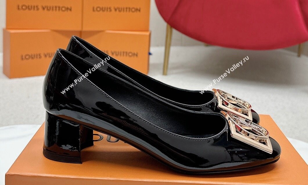 Louis Vuitton Patent Leather Madeleine Pumps Black with Dauphine LV Initials (SS-23121447)