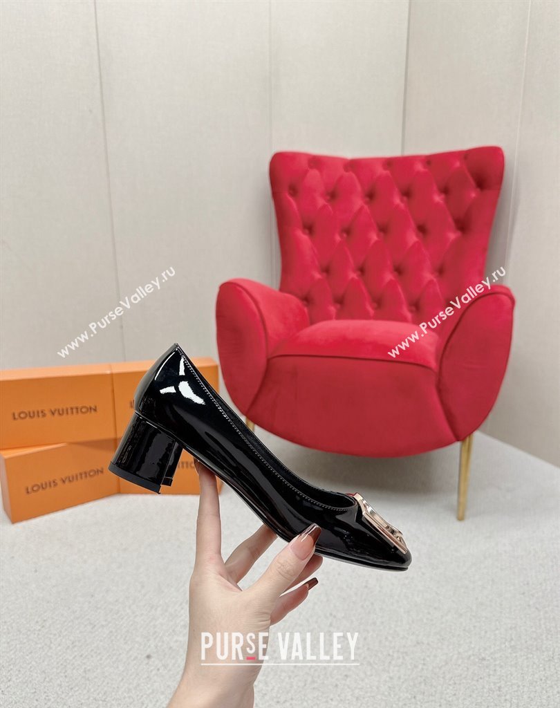 Louis Vuitton Patent Leather Madeleine Pumps Black with Dauphine LV Initials (SS-23121447)