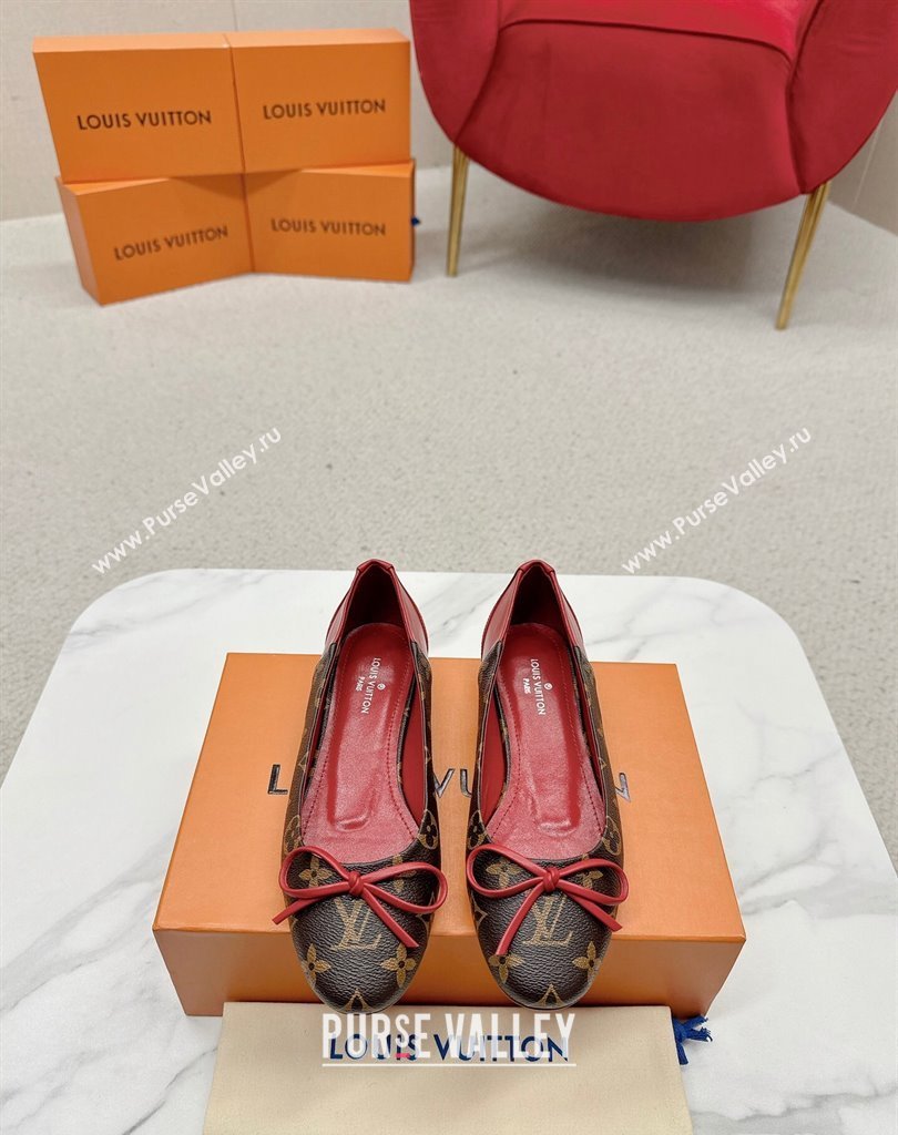 Louis Vuitton Monogram Canvas and Leather Flat Ballerinas with Bow Red (SS-23121440)