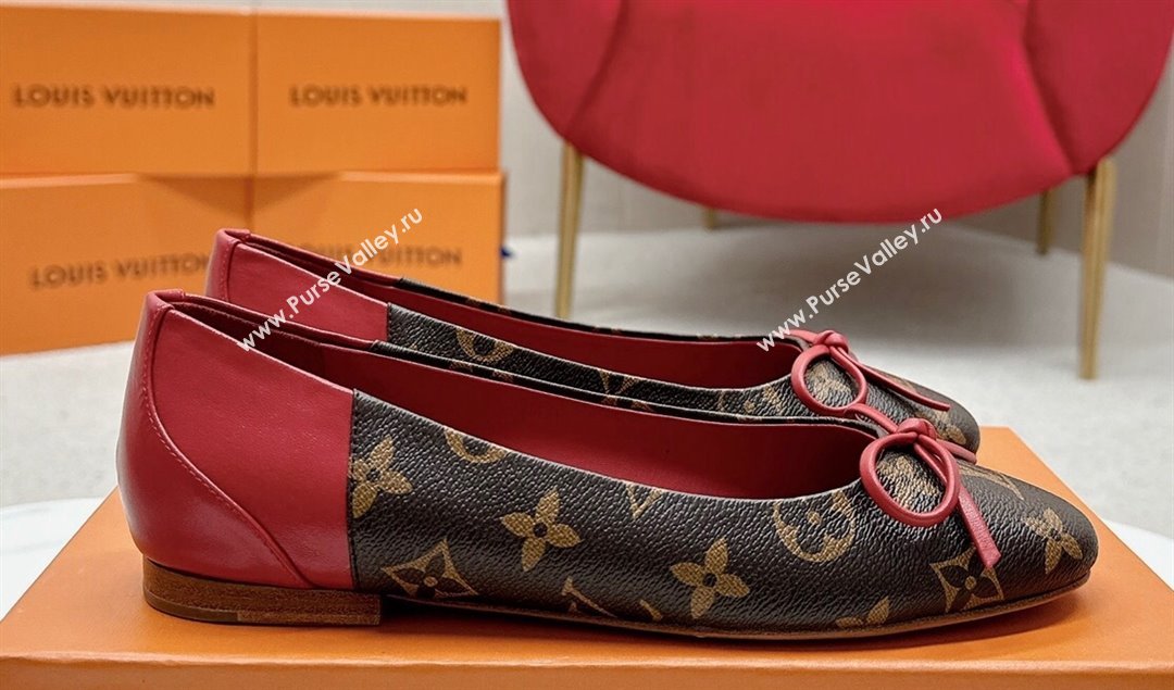Louis Vuitton Monogram Canvas and Leather Flat Ballerinas with Bow Red (SS-23121440)