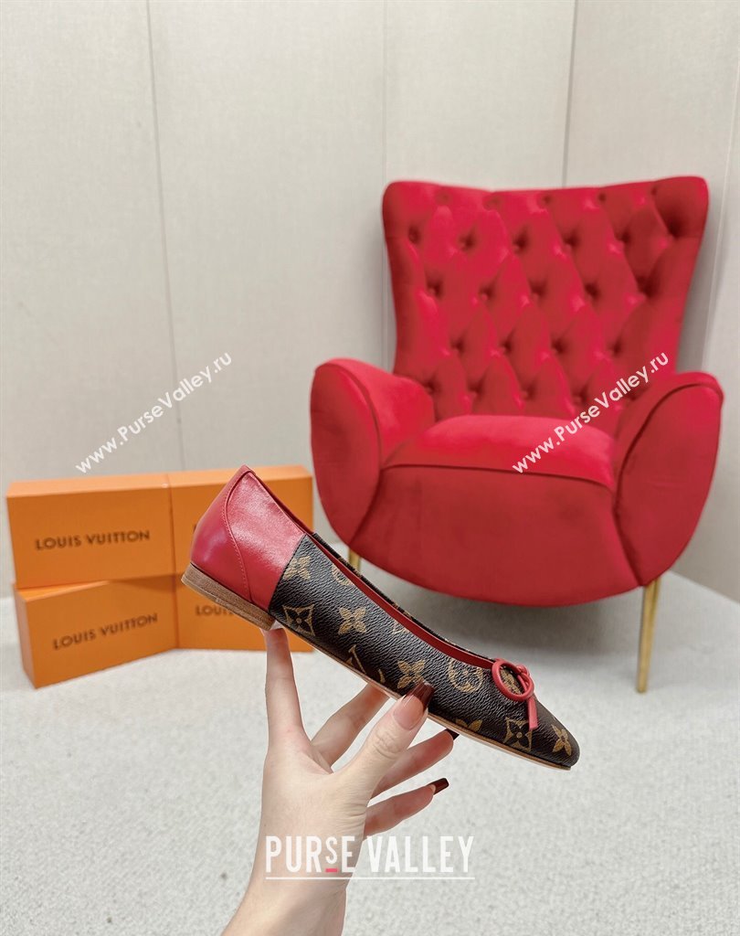Louis Vuitton Monogram Canvas and Leather Flat Ballerinas with Bow Red (SS-23121440)