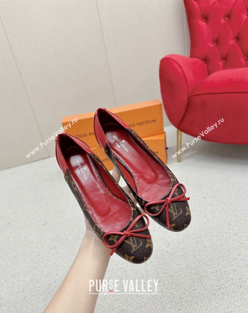 Louis Vuitton Monogram Canvas and Leather Flat Ballerinas with Bow Red (SS-23121440)