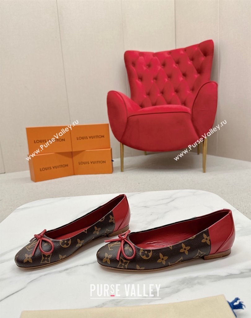 Louis Vuitton Monogram Canvas and Leather Flat Ballerinas with Bow Red (SS-23121440)