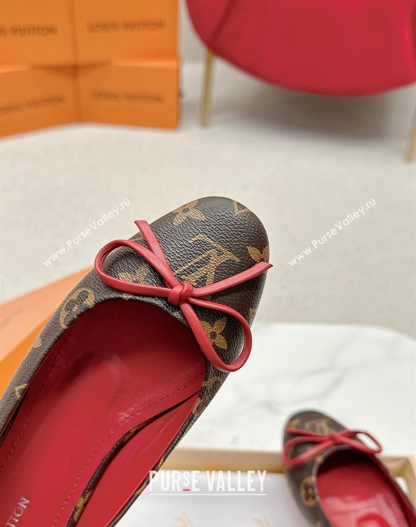Louis Vuitton Monogram Canvas and Leather Flat Ballerinas with Bow Red (SS-23121440)