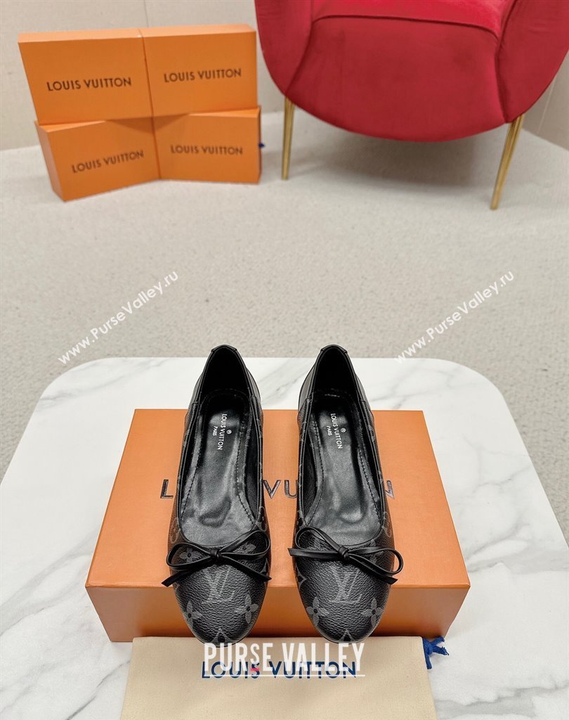 Louis Vuitton Monogram Canvas and Leather Flat Ballerinas with Bow Black (SS-23121435)