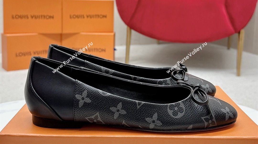 Louis Vuitton Monogram Canvas and Leather Flat Ballerinas with Bow Black (SS-23121435)