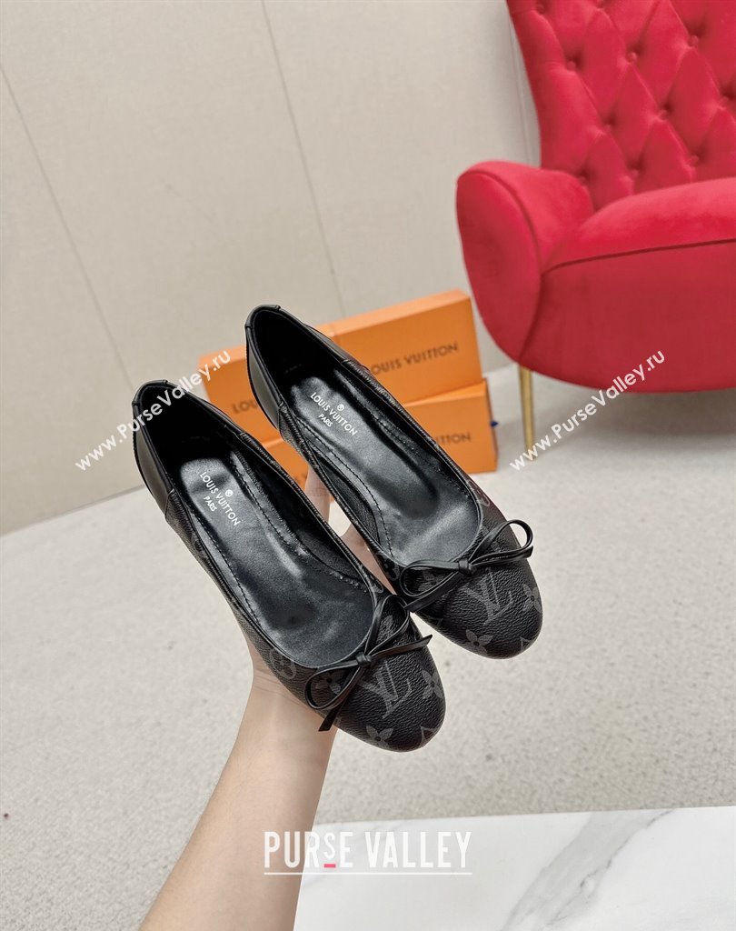 Louis Vuitton Monogram Canvas and Leather Flat Ballerinas with Bow Black (SS-23121435)