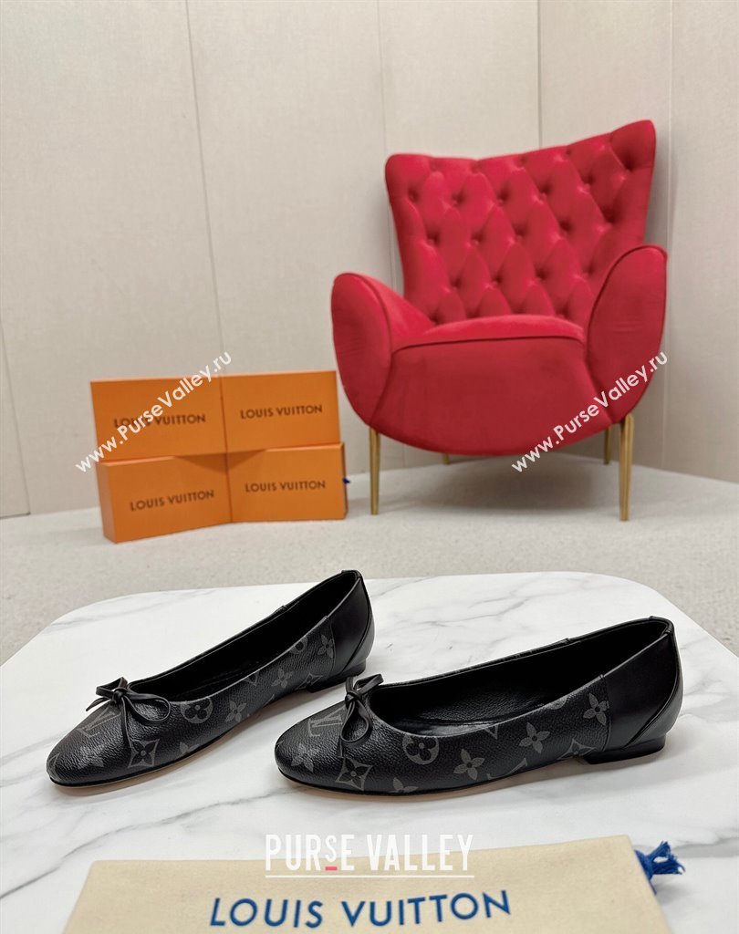 Louis Vuitton Monogram Canvas and Leather Flat Ballerinas with Bow Black (SS-23121435)