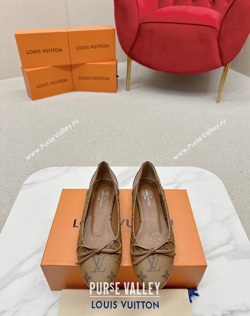 Louis Vuitton Monogram Canvas and Leather Flat Ballerinas with Bow Brown (SS-23121438)