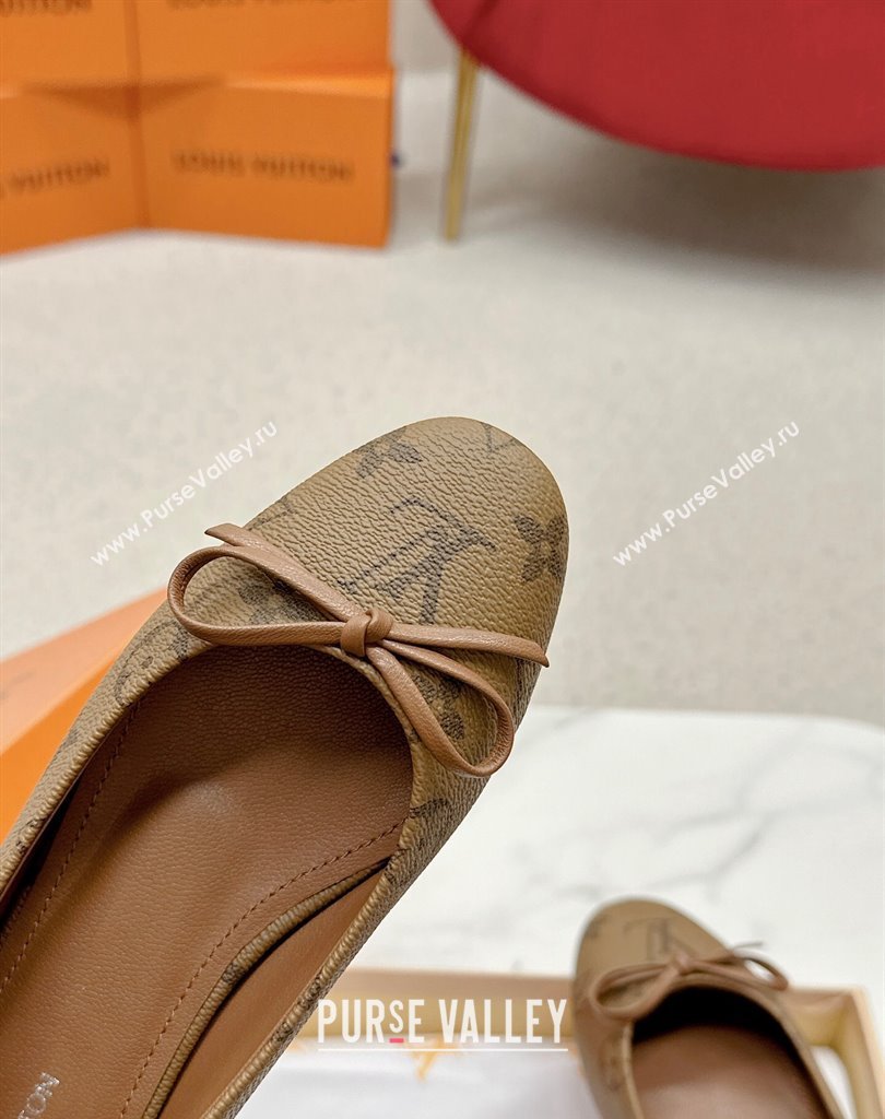 Louis Vuitton Monogram Canvas and Leather Flat Ballerinas with Bow Brown (SS-23121438)