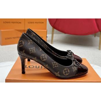 Louis Vuitton Monogram Canvas Coffee and Burgundy Patent Leather Stiletto Heel Pumps with Bow (SS-23121433)
