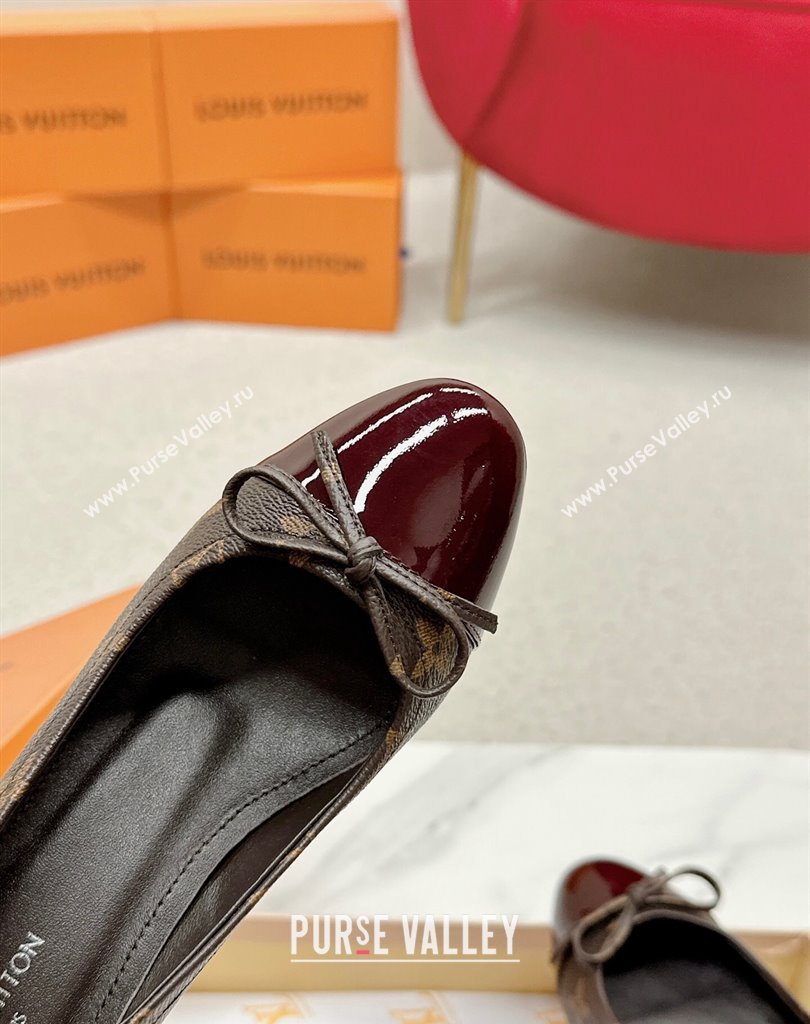 Louis Vuitton Monogram Canvas Coffee and Burgundy Patent Leather Stiletto Heel Pumps with Bow (SS-23121433)