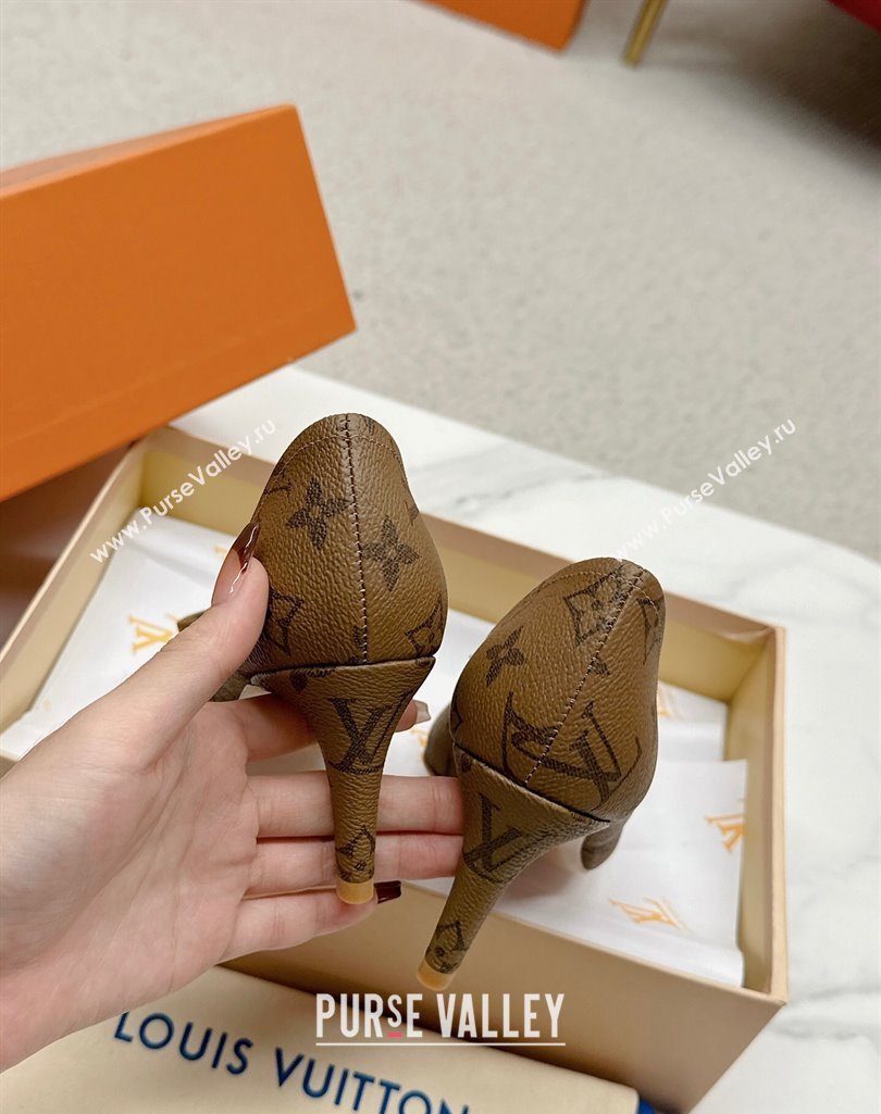 Louis Vuitton Monogram Canvas Brown and Nude Patent Leather Stiletto Heel Pumps with Bow (SS-23121434)