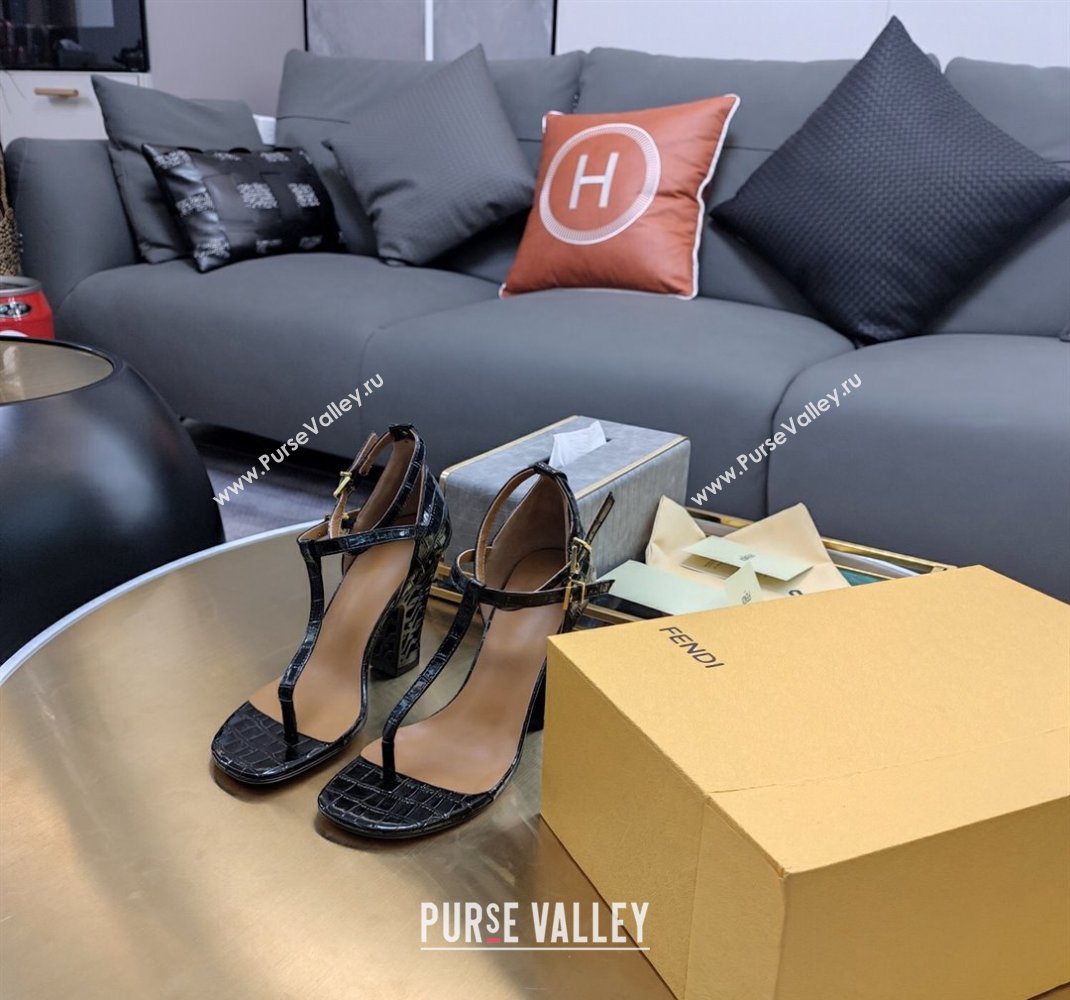 Fendi cut-out Heel 9cm Sandals in crocodile Print Black 2024 (SS-23121318)