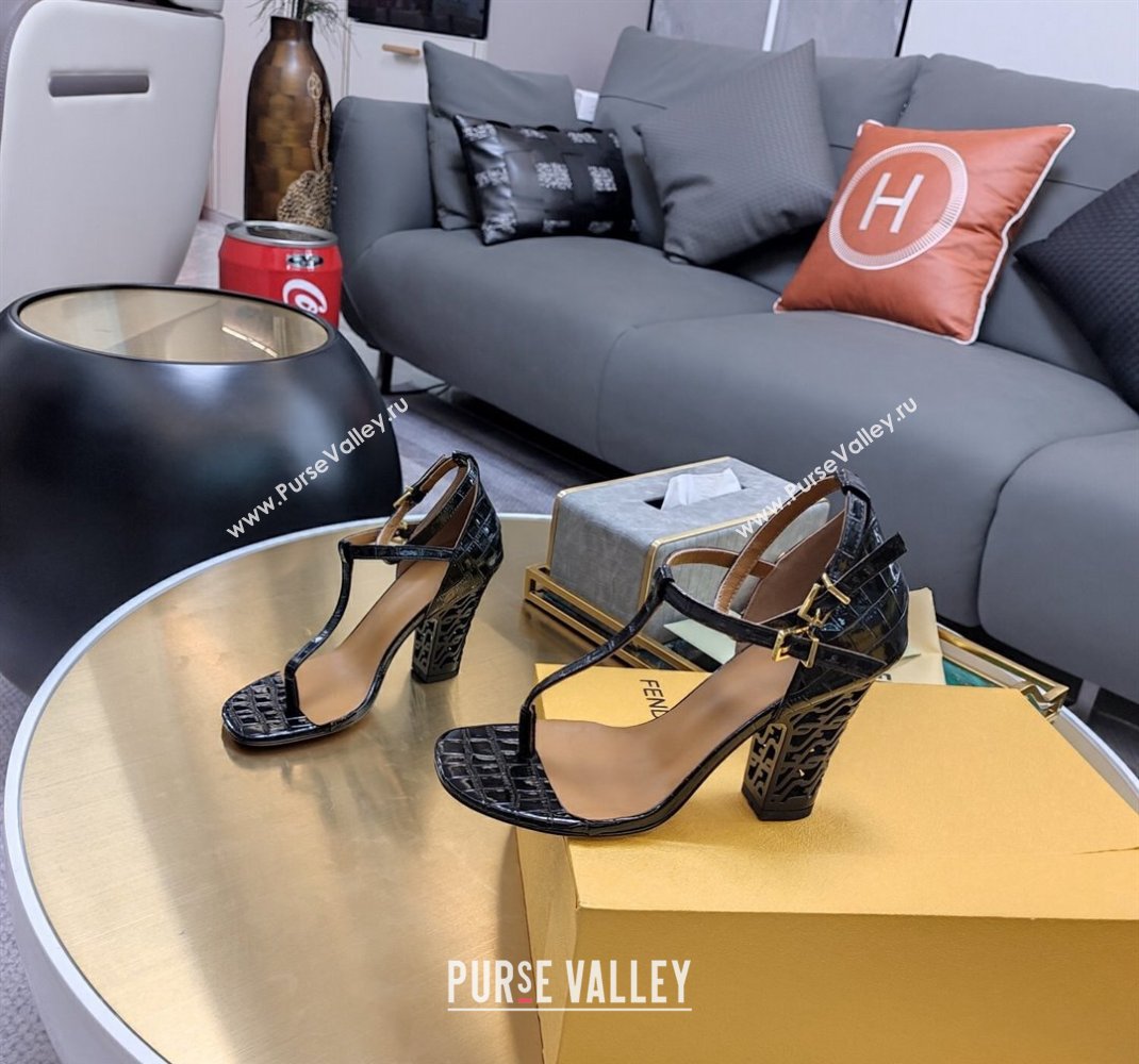Fendi cut-out Heel 9cm Sandals in crocodile Print Black 2024 (SS-23121318)