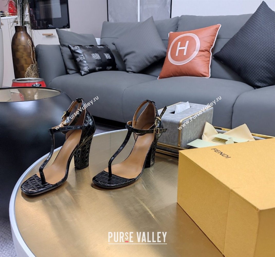 Fendi cut-out Heel 9cm Sandals in crocodile Print Black 2024 (SS-23121318)