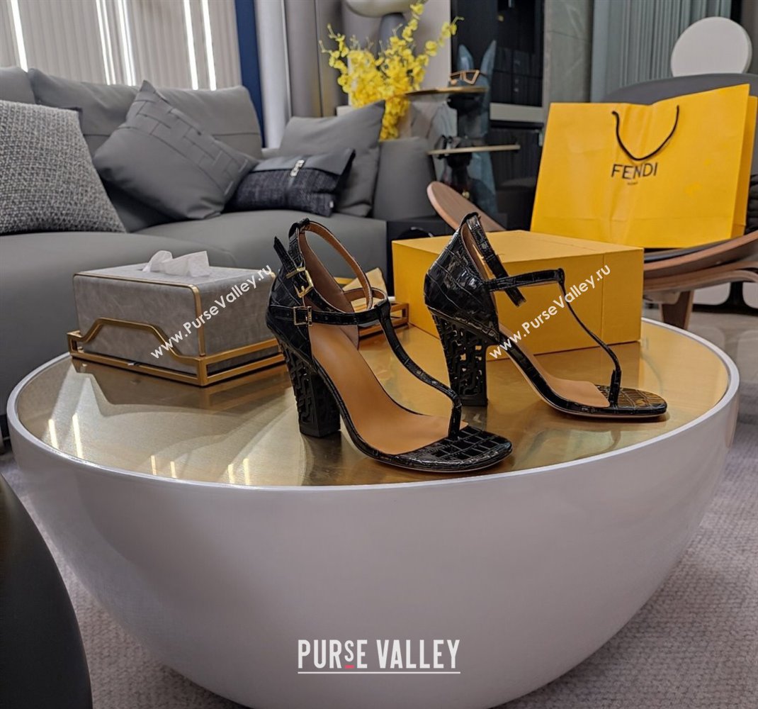 Fendi cut-out Heel 9cm Sandals in crocodile Print Black 2024 (SS-23121318)