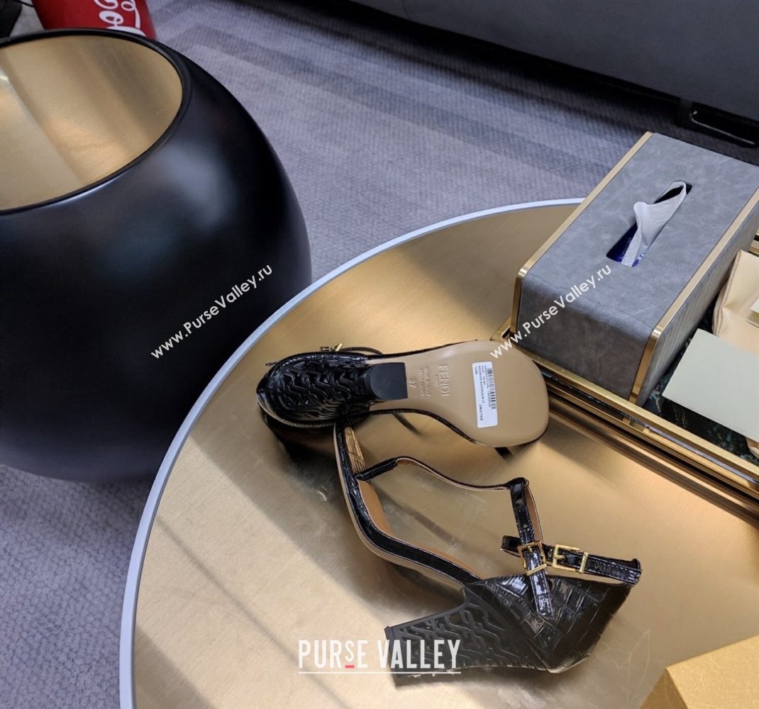 Fendi cut-out Heel 9cm Sandals in crocodile Print Black 2024 (SS-23121318)