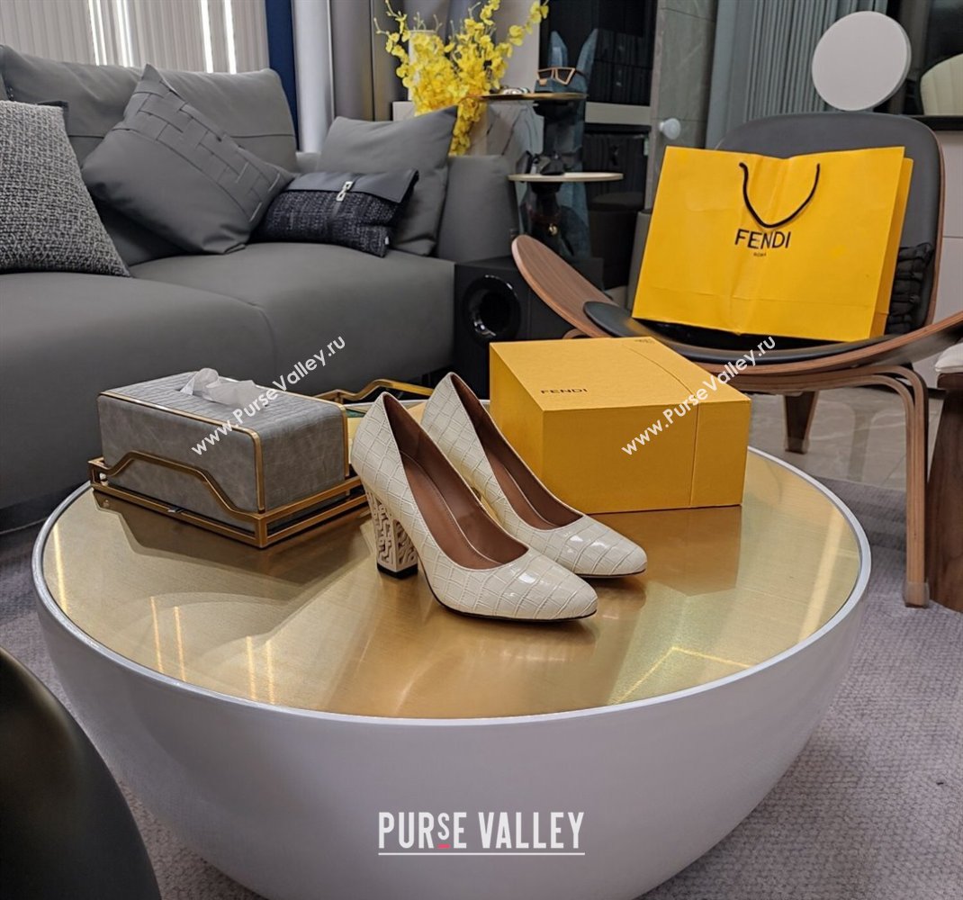 Fendi cut-out Heel 9cm Pumps in crocodile Print White 2024 (SS-23121322)