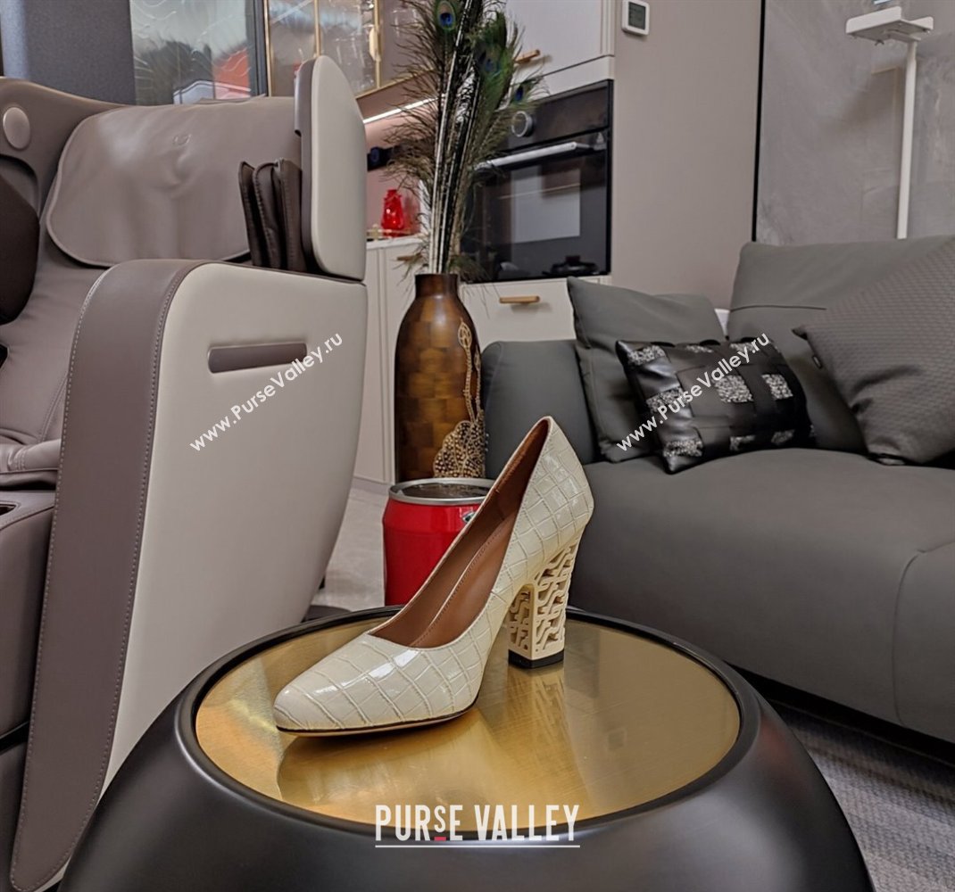 Fendi cut-out Heel 9cm Pumps in crocodile Print White 2024 (SS-23121322)