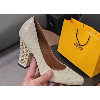 Fendi cut-out Heel 9cm Pumps in crocodile Print White 2024 (SS-23121322)