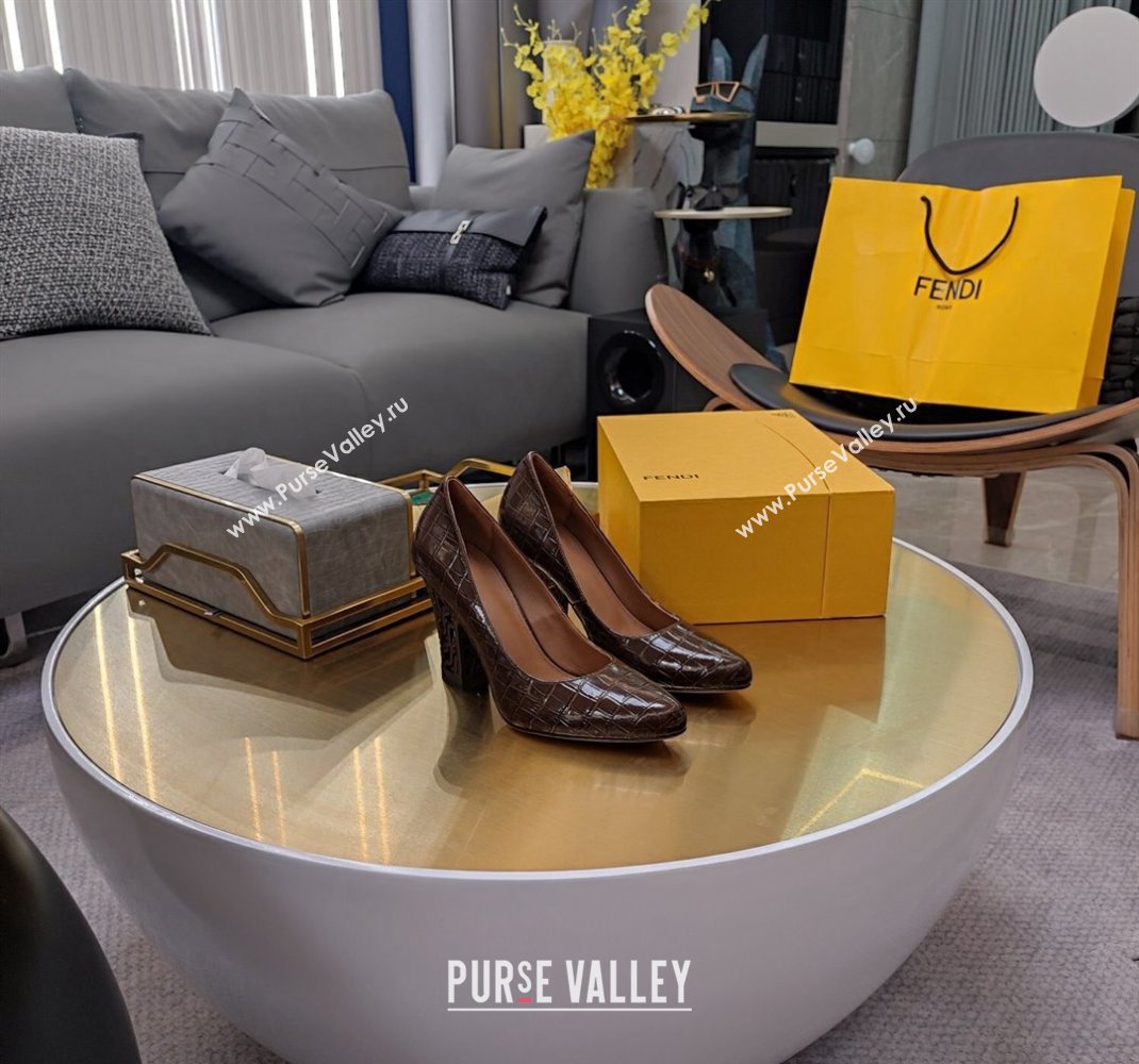 Fendi cut-out Heel 9cm Pumps in crocodile Print Coffee 2024 (SS-23121324)