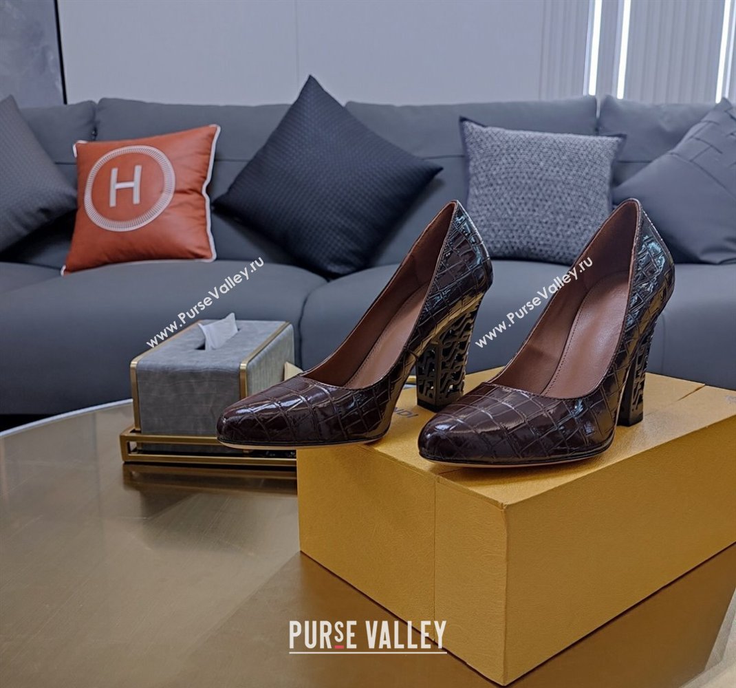 Fendi cut-out Heel 9cm Pumps in crocodile Print Coffee 2024 (SS-23121324)
