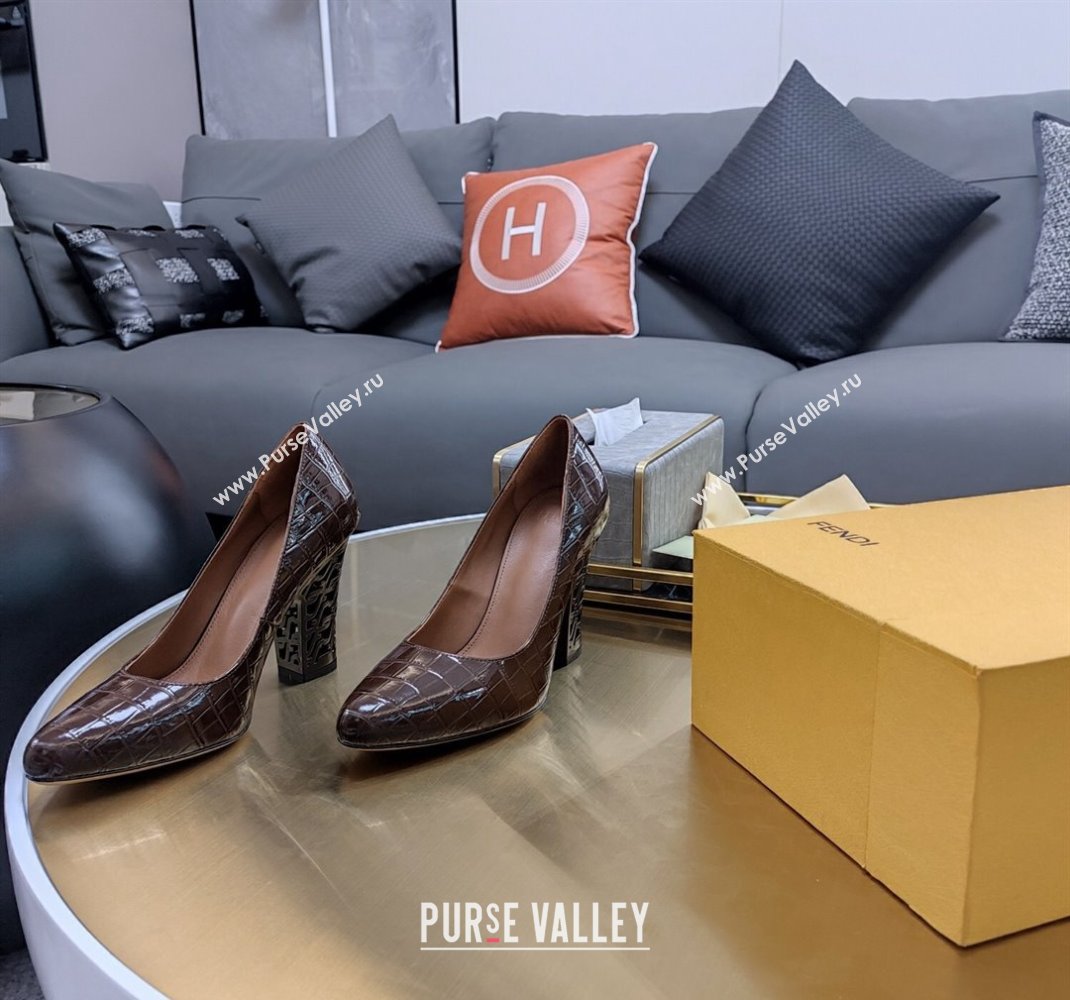 Fendi cut-out Heel 9cm Pumps in crocodile Print Coffee 2024 (SS-23121324)