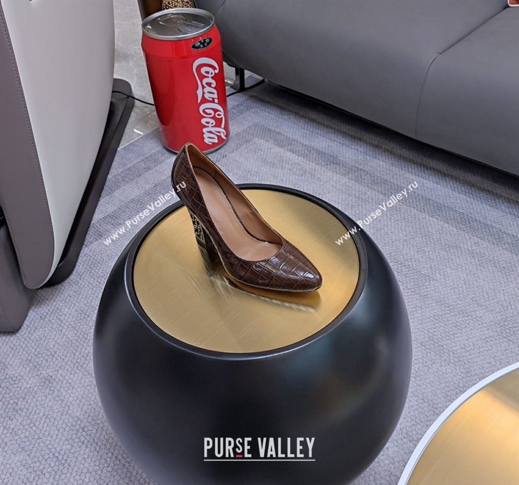 Fendi cut-out Heel 9cm Pumps in crocodile Print Coffee 2024 (SS-23121324)