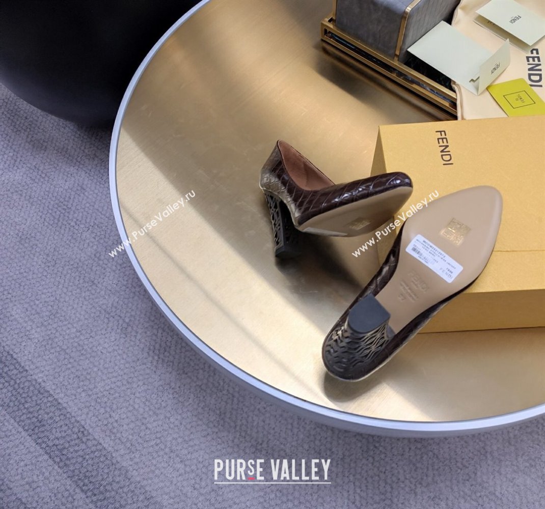 Fendi cut-out Heel 9cm Pumps in crocodile Print Coffee 2024 (SS-23121324)