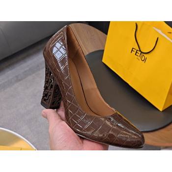 Fendi cut-out Heel 9cm Pumps in crocodile Print Coffee 2024 (SS-23121324)