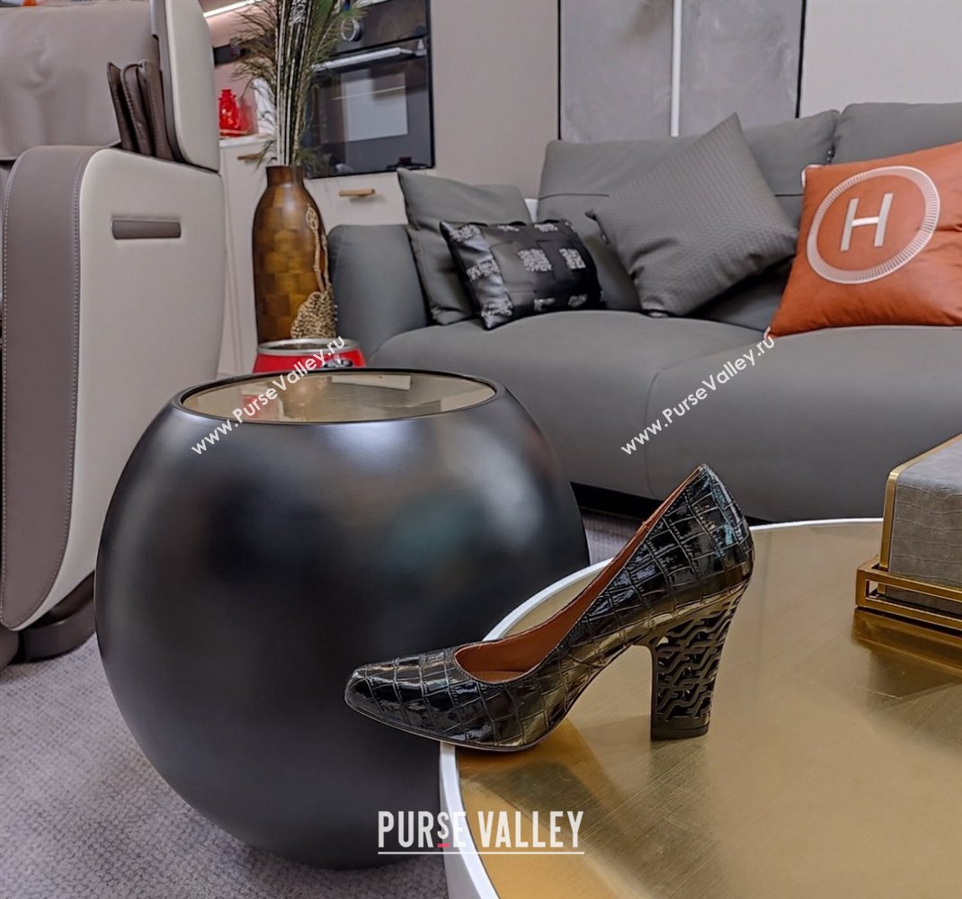 Fendi cut-out Heel 9cm Pumps in crocodile Print Black 2024 (SS-23121323)