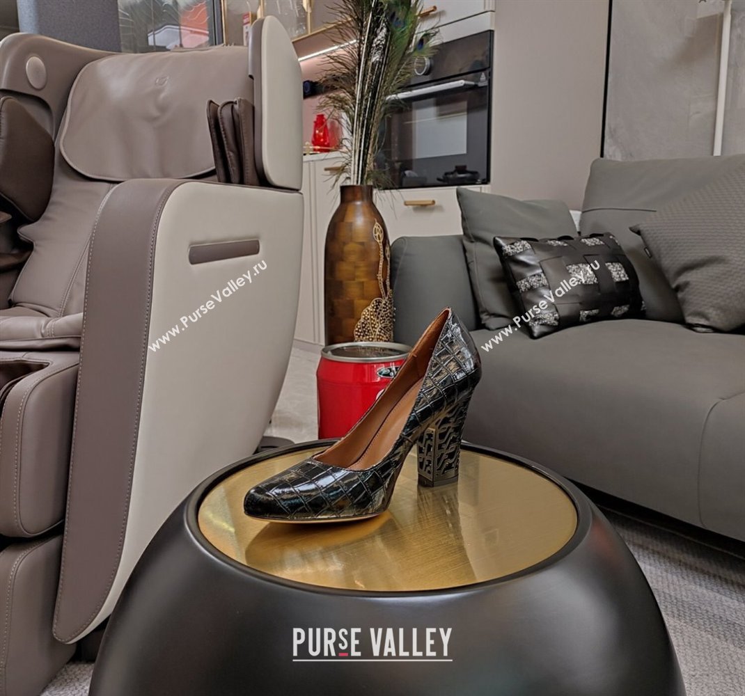 Fendi cut-out Heel 9cm Pumps in crocodile Print Black 2024 (SS-23121323)