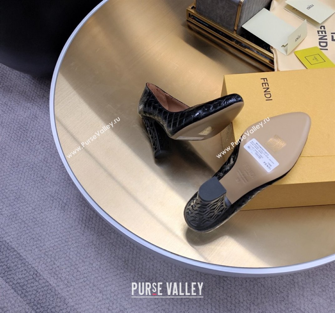 Fendi cut-out Heel 9cm Pumps in crocodile Print Black 2024 (SS-23121323)