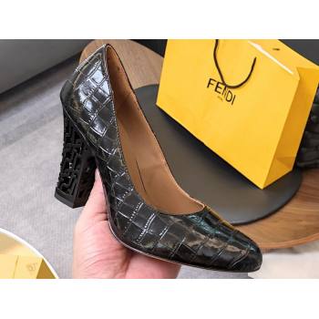 Fendi cut-out Heel 9cm Pumps in crocodile Print Black 2024 (SS-23121323)