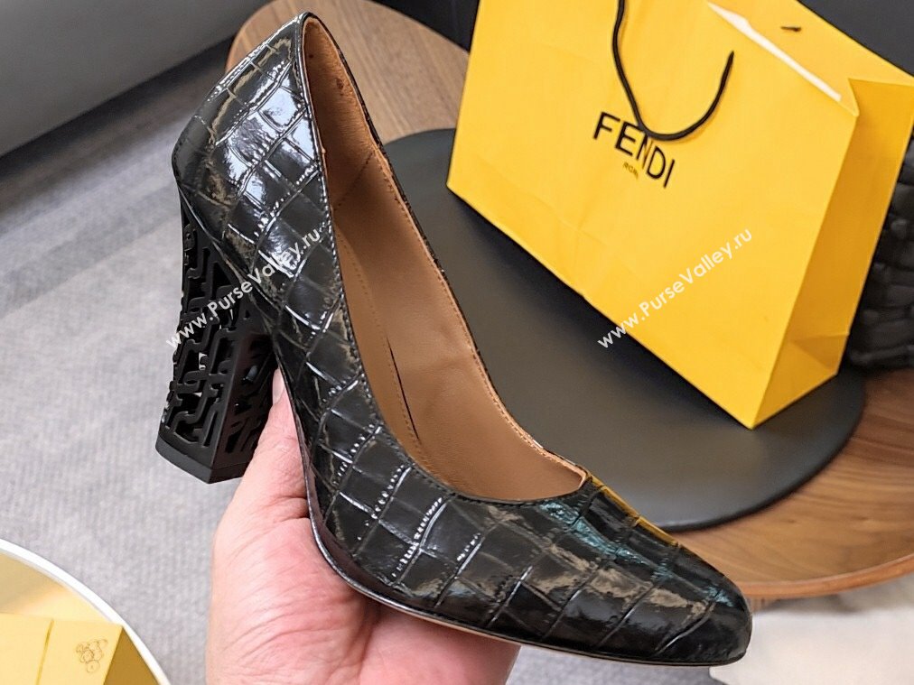 Fendi cut-out Heel 9cm Pumps in crocodile Print Black 2024 (SS-23121323)