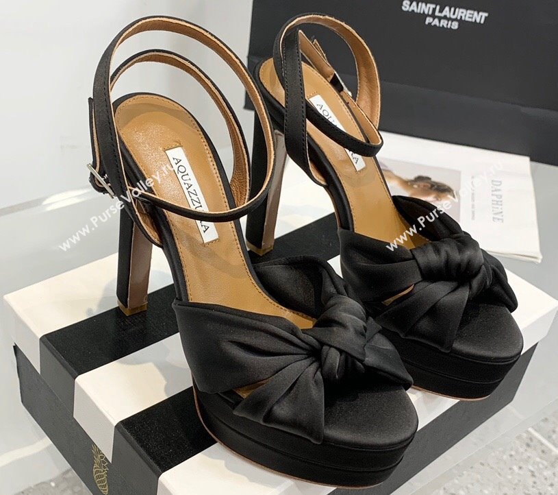 Aquazzura Heel 13.5cm Platform 4cm Olie Plateau Sandals in Satin Black 2024 (keer-23121526)