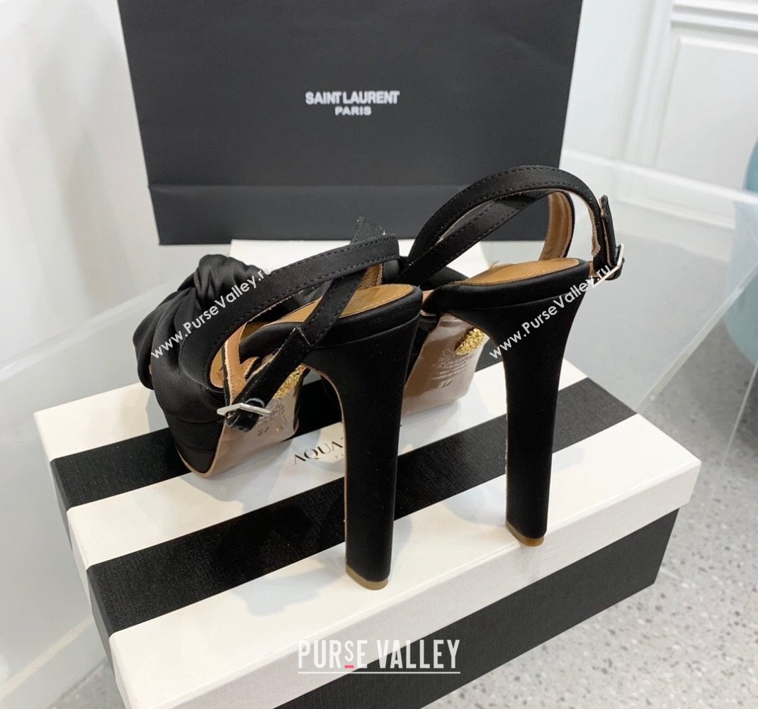 Aquazzura Heel 13.5cm Platform 4cm Olie Plateau Sandals in Satin Black 2024 (keer-23121526)