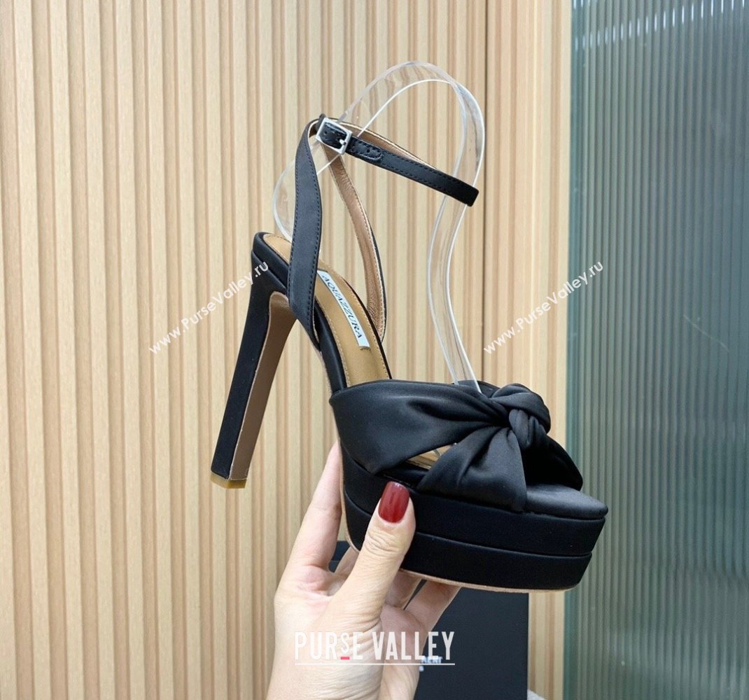 Aquazzura Heel 13.5cm Platform 4cm Olie Plateau Sandals in Satin Black 2024 (keer-23121526)