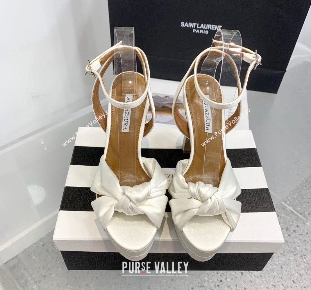 Aquazzura Heel 13.5cm Platform 4cm Olie Plateau Sandals in Satin White 2024 (keer-23121527)