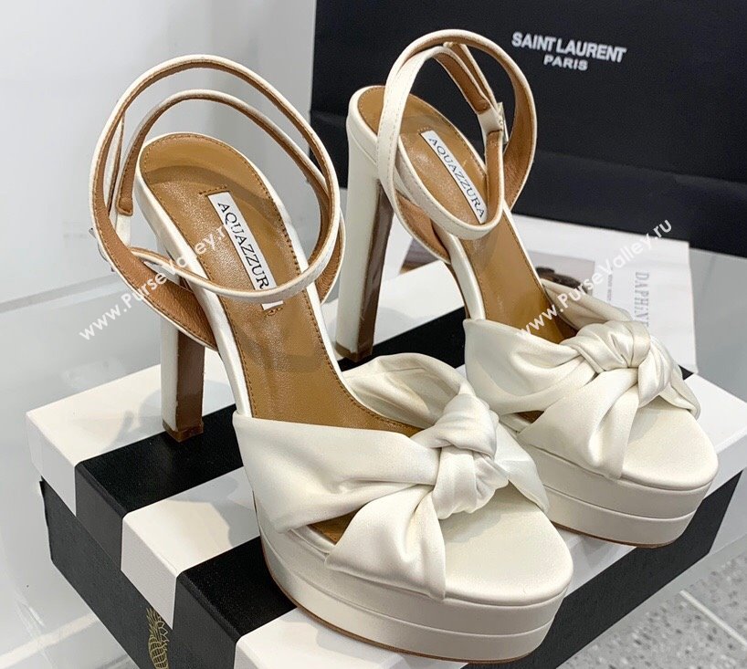 Aquazzura Heel 13.5cm Platform 4cm Olie Plateau Sandals in Satin White 2024 (keer-23121527)