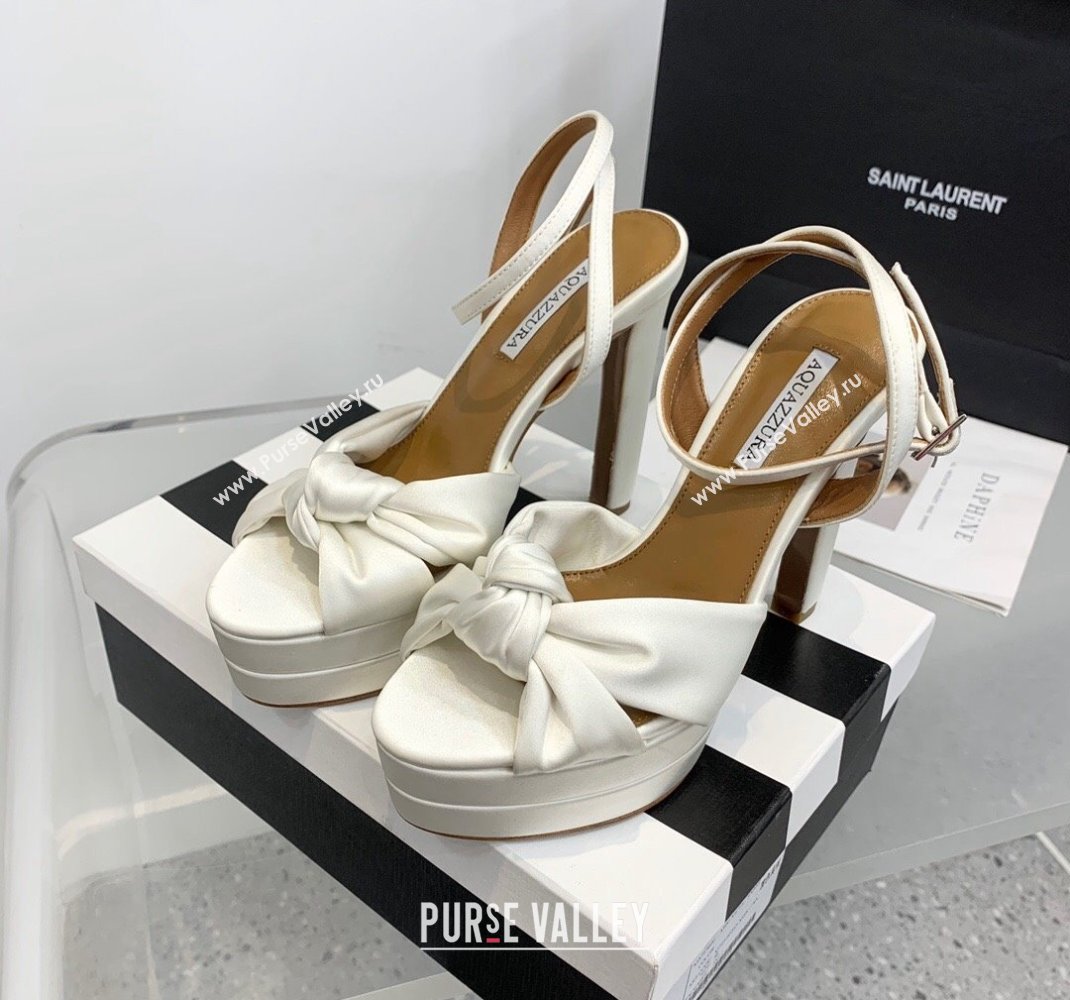 Aquazzura Heel 13.5cm Platform 4cm Olie Plateau Sandals in Satin White 2024 (keer-23121527)