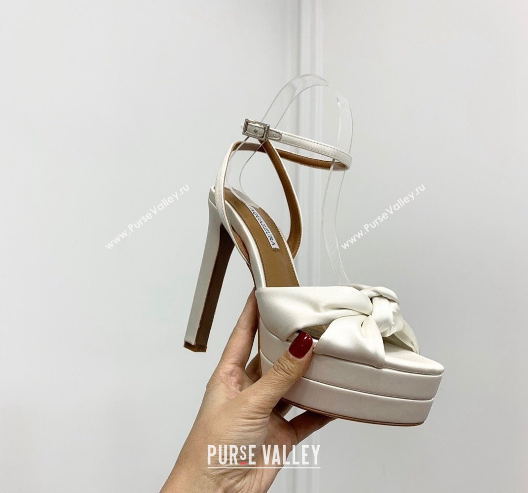 Aquazzura Heel 13.5cm Platform 4cm Olie Plateau Sandals in Satin White 2024 (keer-23121527)