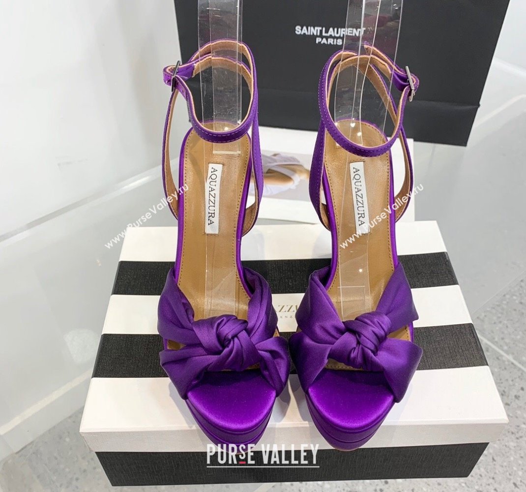 Aquazzura Heel 13.5cm Platform 4cm Olie Plateau Sandals in Satin Purple 2024 (keer-23121529)