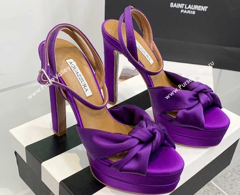 Aquazzura Heel 13.5cm Platform 4cm Olie Plateau Sandals in Satin Purple 2024 (keer-23121529)