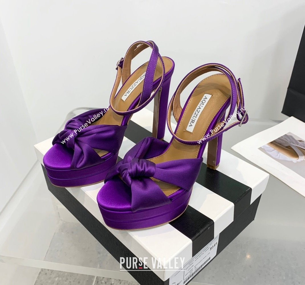 Aquazzura Heel 13.5cm Platform 4cm Olie Plateau Sandals in Satin Purple 2024 (keer-23121529)
