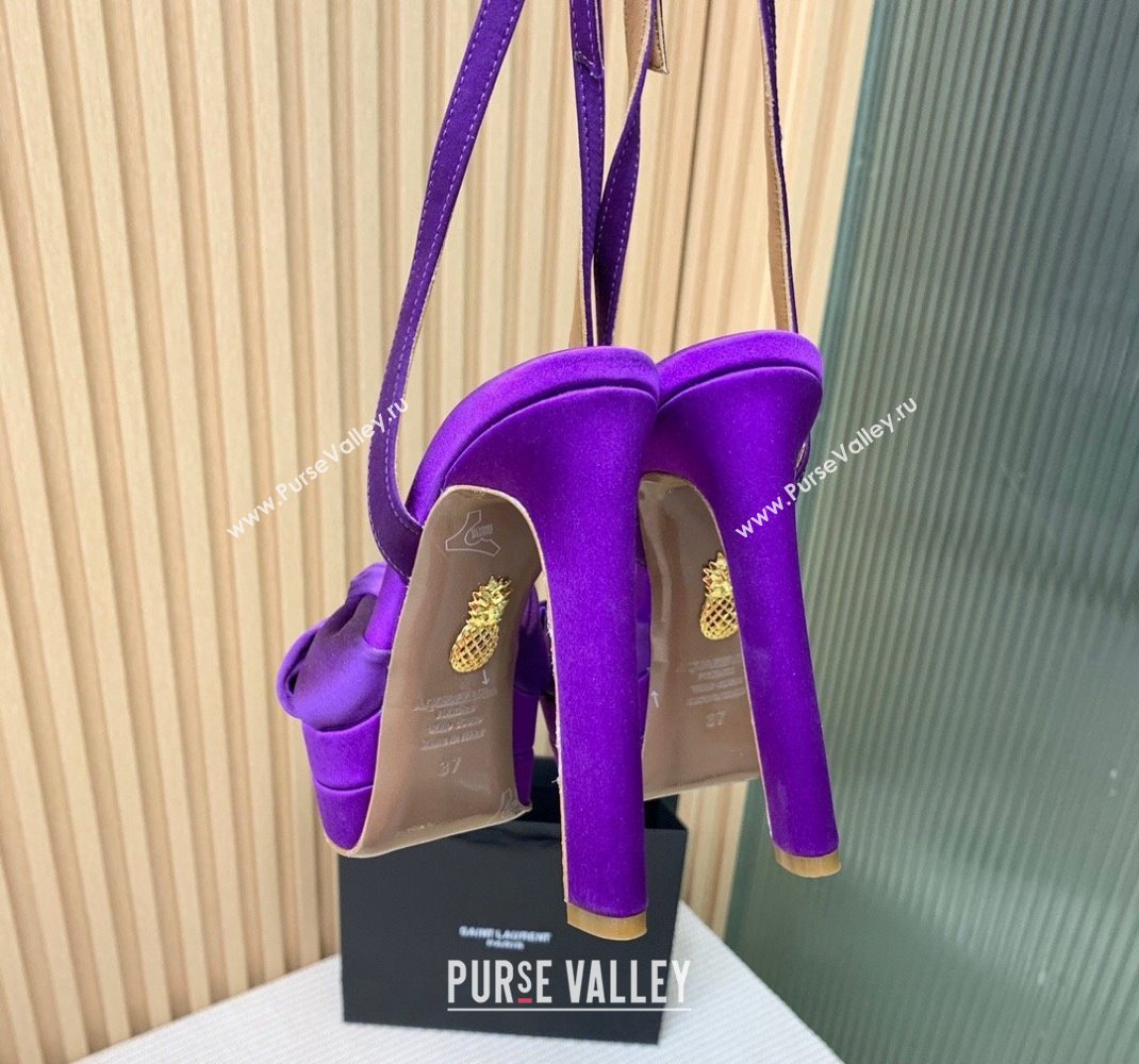 Aquazzura Heel 13.5cm Platform 4cm Olie Plateau Sandals in Satin Purple 2024 (keer-23121529)